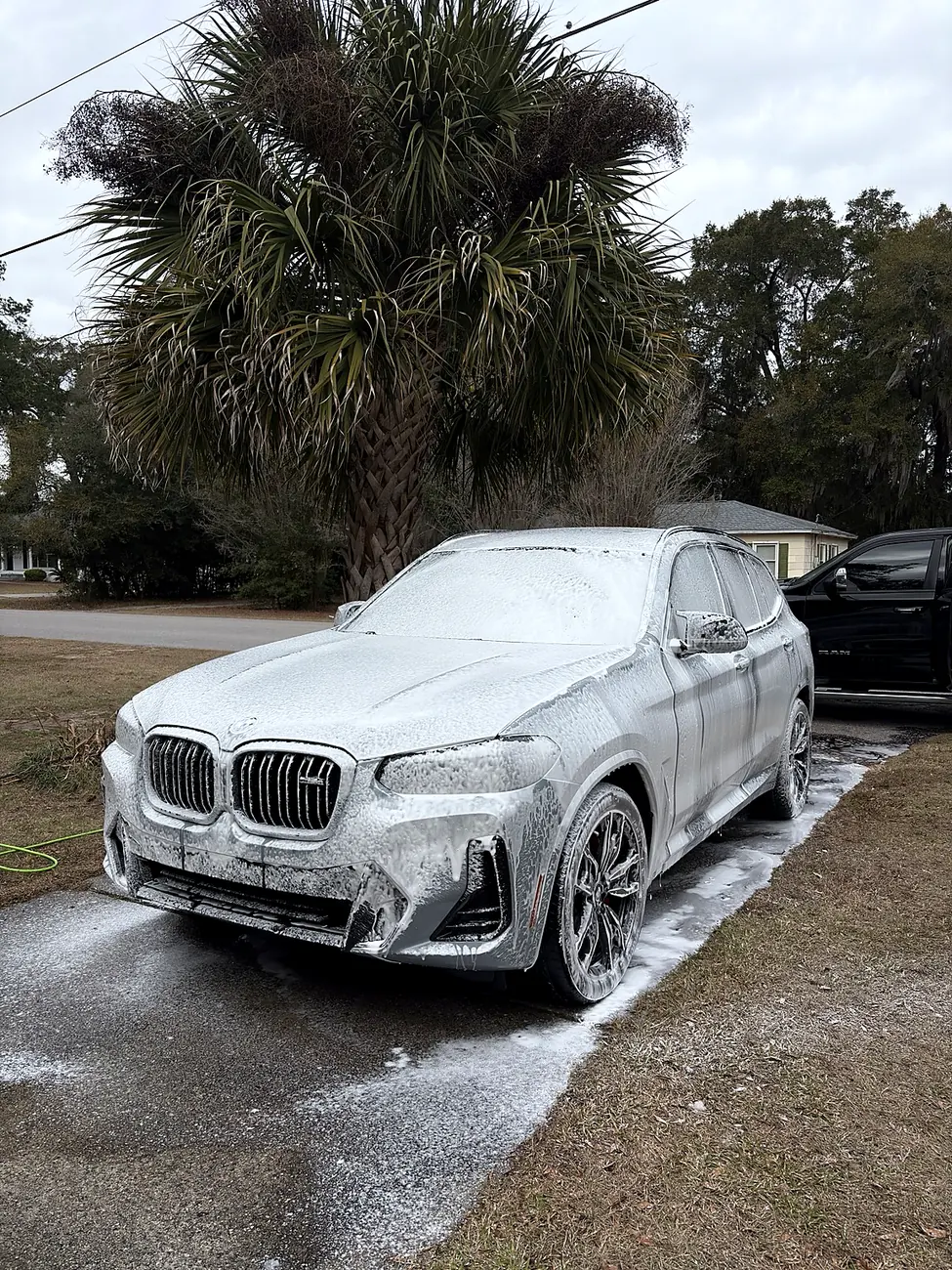 BMW covered in foam