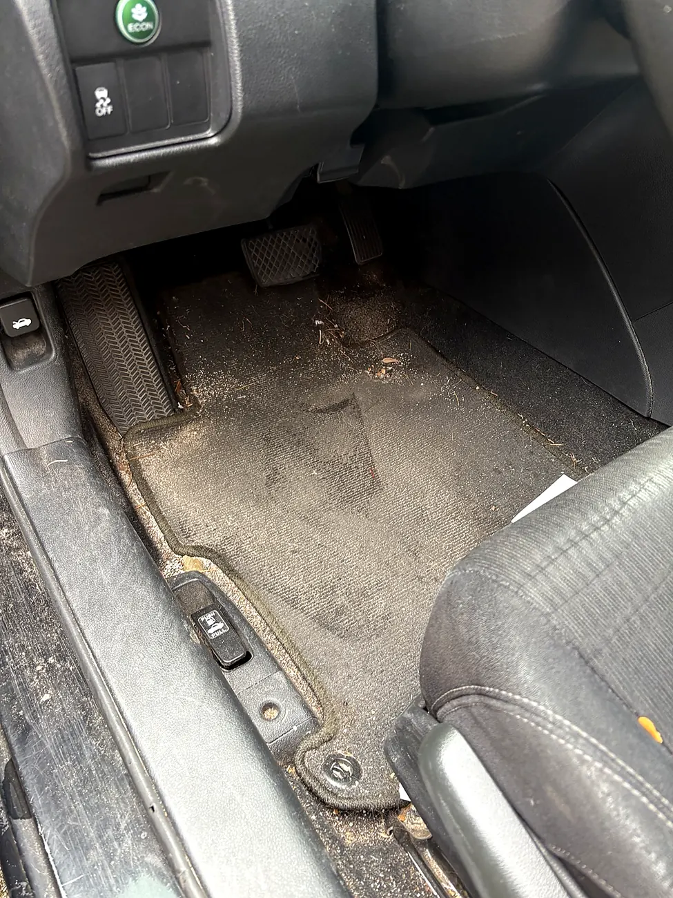 Dirty driver floor before